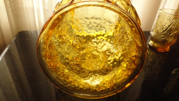 Vintage 5 Pc. Set Anchor Hocking Rainflower Amber Glass Pour