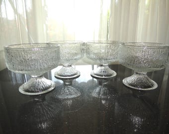 Retro 1970's Indiana Glass Ice Bark Textured Frosted Set of 4 Sherbet Glasses