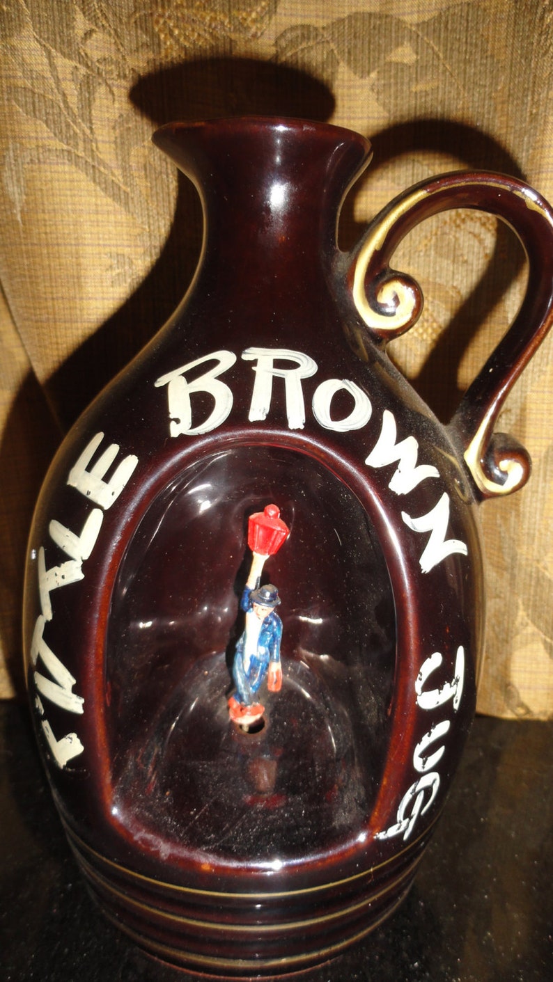 Vintage 1960/'s Retro APEX QUALITY JAPAN Little Brown Jug Windup Musical Pottery Jug Liquor Decanter