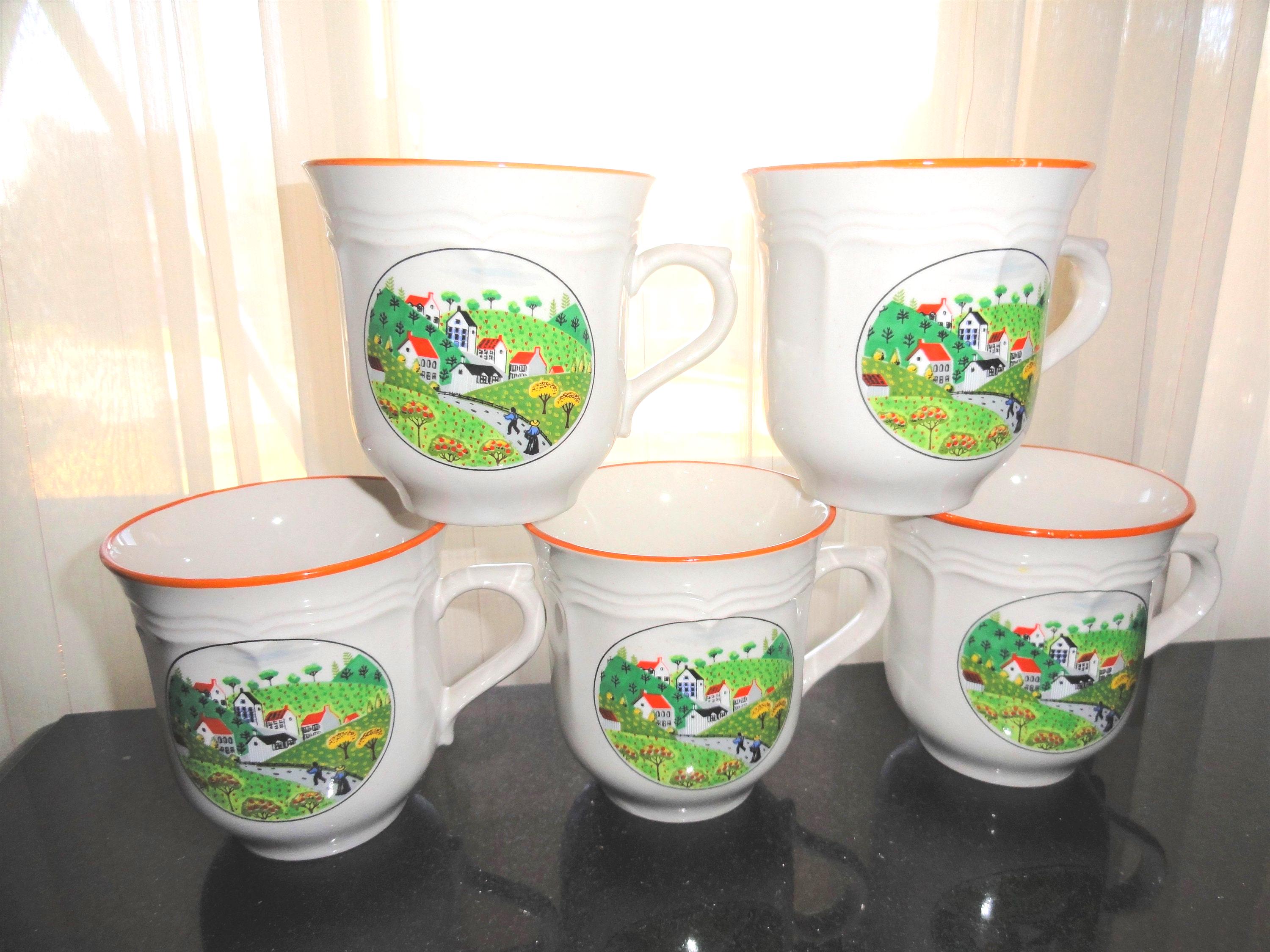 Vintage 1980's NEWCOR Stoneware Japan COUNTRY VILLAGE Set of 5