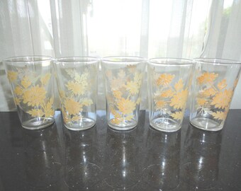 Mid Century Childs Floral 5 Pc Set Of Juice Glasses