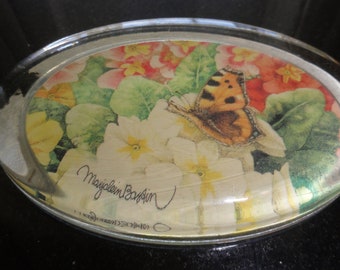 Vintage Hallmark Marjolein Bastin Floral and Butterfly Glass Paper Weight NEW 