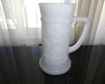 Mid Century 1960's Federal White Milk Glass Tavern Scene Beer Mug