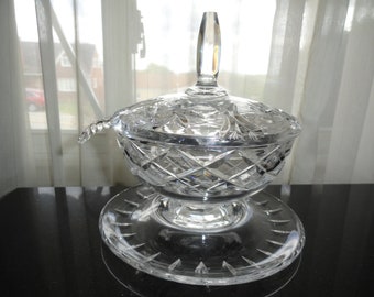 Antique ABP Hawkes American Brilliant Crystal Relish Tray With Under-plate & EAPG Higbee Crystal Zipper Crystal Glass Ladle Spoon