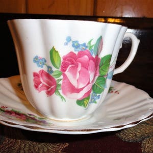 Vintage Retro Royal Stuart Spencer Stevenson England Floral Bone China Tea Cup & Saucer image 1