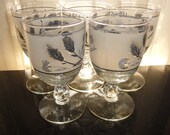 Mid Century Libbey Frosted Silver Foil Wheat Floral Set of 5 Goblets