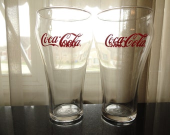 Vintage 1980's Set of 2 Coca Cola 12 Fluid Ounce Beverage Glasses