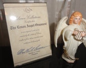 Vintage Lenox Collections The Lenox Angel 24 Karat Gold Playing Ivory Golden Lyre Fine China Porcelain Ornament with Original Card