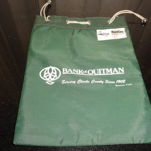 Art Deco Bank of Quitman BonCro ASI #4759 #300-N 7x9 Green Fabric White Rope Pull Closure Bag