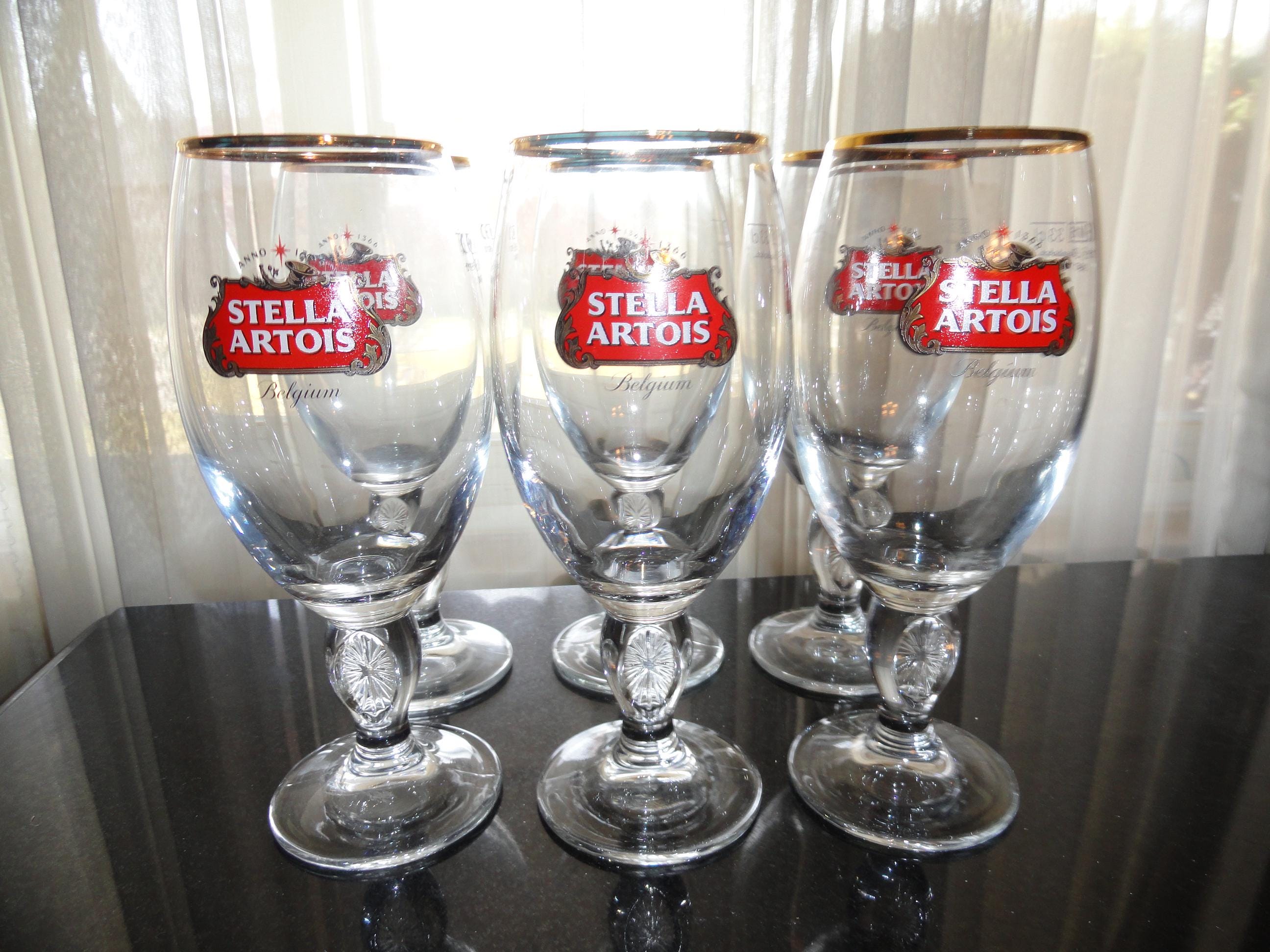 Stella Artois Beer Glasses Set Of 6 - 50 Cl Chalice Style With Gold Rim