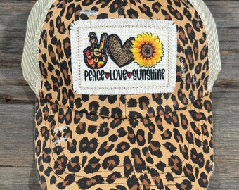 Peace Love Sunshine Crisscross Ponytail Hat