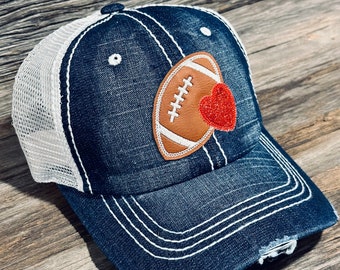 Denim Leather Patch Football Hat With Glitter Heart - Etsy display picture 2