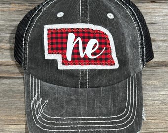 Nebraska State Hat   Black with White Stitch