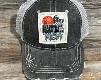 Basketball Mom Ponytail Hat  Distressed Gray