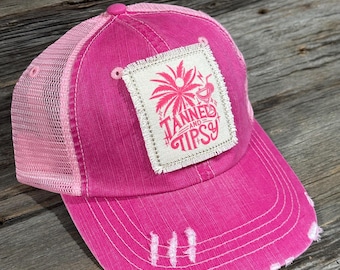 Tanned and Tipsy Distressed Fuchsia Hat
