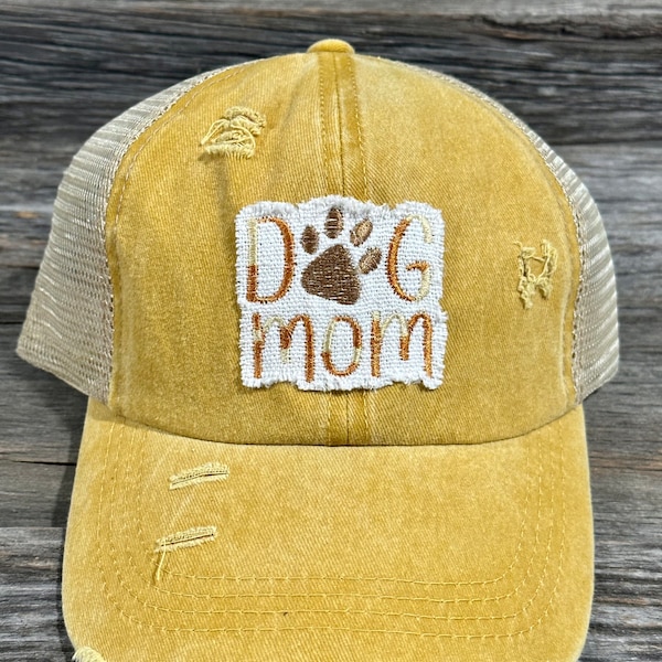 Dog Mom Embroidered Women’s Hat -Crisscross Elastic Ponytail Hat