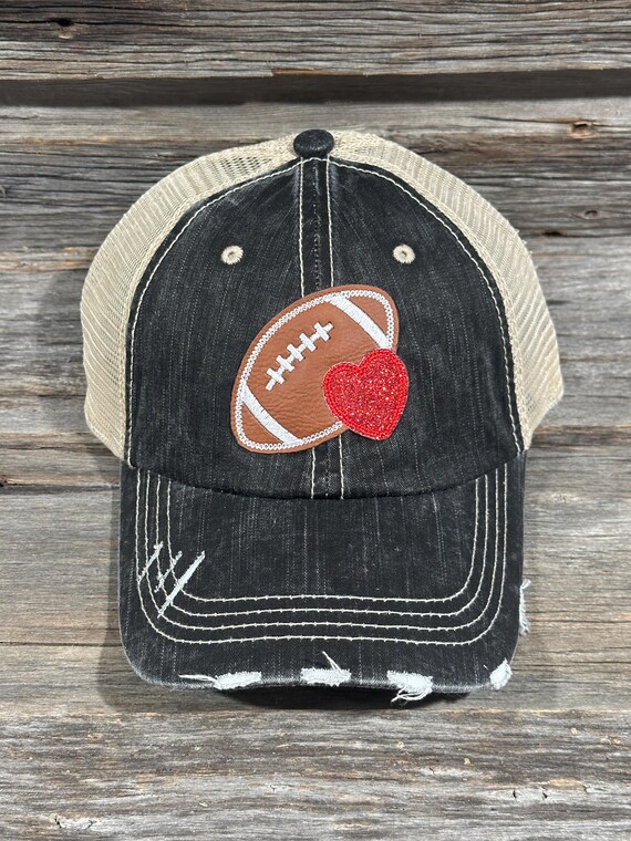 Football With Heart Distressed Hat - Etsy display picture 3