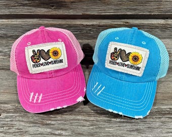 Peace Love Sunshine Distressed Hat                *Choose Color