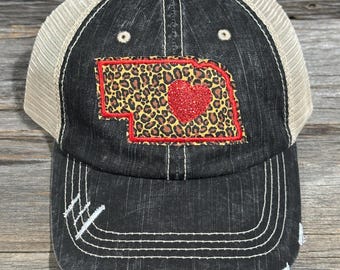 Nebraska State Hat  *Animal Print with Heart