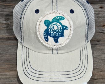 Beach Vibes Turtle Distressed Hat