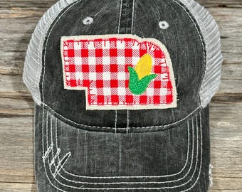 Nebraska State with Corn Ponytail Hat