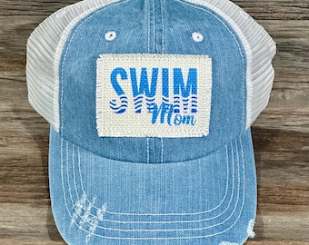 Swim Mom Denim Hat  *Denim and White