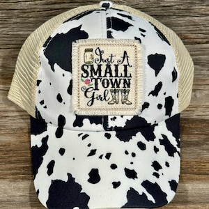 Just a Small Town Girl Cow Print Ponytail Hat
