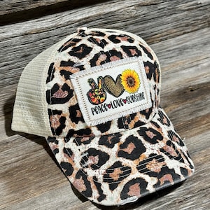 Peace Love Sunshine Crisscross Ponytail Hat