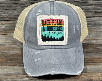 Backroads and Bonfires Crisscross Ponytail Hat