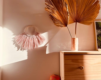 Lilac, Half-moon raffia wall hanging, paper yarn boho decor, kid bedroom decoration, shower gift idea, wall hanging boho, bamboo ring