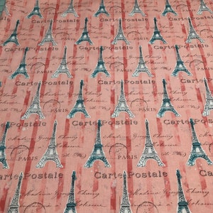 Paris Fabric by the yard 100% Cotton for Clothing, Crafts, Quilting Eiffel Tower flowers