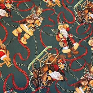 Santa of Moose Lodge Fabric by the yard 100% Cotton for Clothing, Crafts, Quilting bty fat quarter ribbon sleigh Christmas vintage 2007