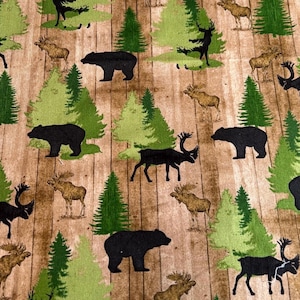 Moose Bear Elk Fabric by the yard 100% Cotton for Clothing, Crafts quilting treasures qt fabrics