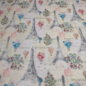 Paris Fabric by the yard 100% Cotton for Clothing, Crafts, Quilting Eiffel Tower flowers