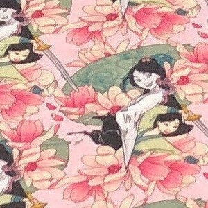 Mulan Fabric by the yard   100% Cotton for Clothing, Crafts, Quilting by the fat quarter Disney Princess flowers peach