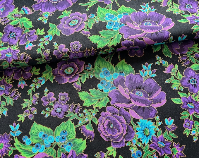 Purple Floral Print Fabric by the Yard 100% Cotton for Clothing, Crafts ...