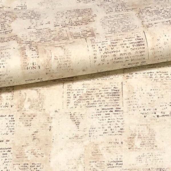 Newspaper Fabric fat quarter 100% Cotton for Crafts Quilting Words on a page French paper typed smudged columns articles book