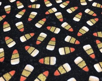 Candy Corn Fabric by the Yard 100% Cotton Clothing Craft quilting orange brown beige black sparkle Halloween glitter