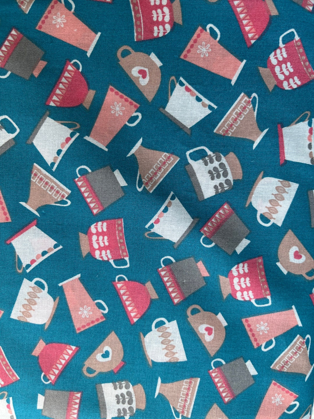Coffee Cup Fabric by the Yard 100 Cotton for Clothing, Crafts