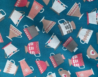 Coffee cup Fabric by the yard 100% Cotton for Clothing, Crafts, Quilting cup drink cups tea party