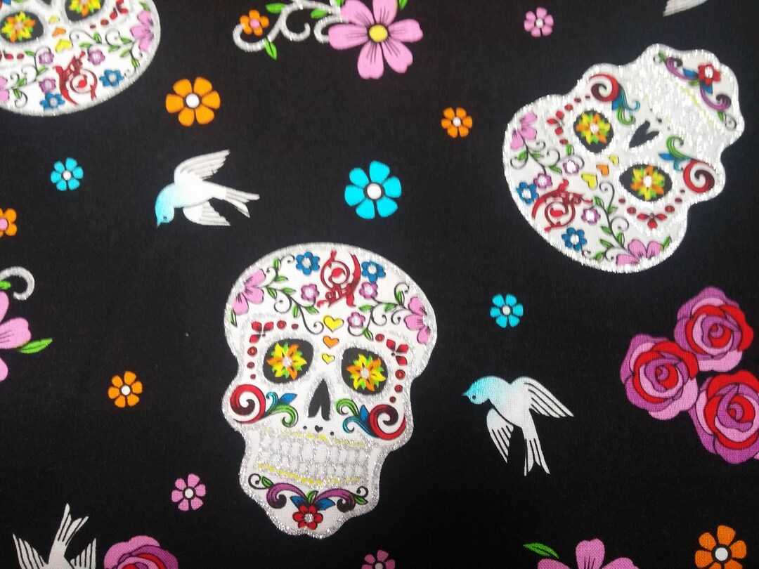 Sugar Skull Fabric by the Yard 100% Cotton for Clothing Crafts ...