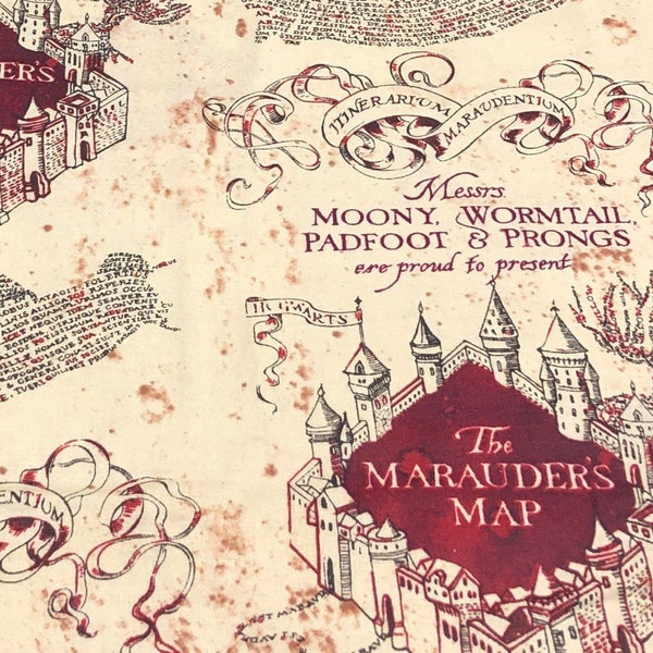 Marauders fabric Map by the Yard 100% Cotton for Clothing, Crafts, Quilting Harry Potter
