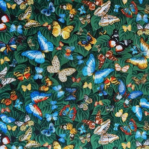Butterflies on Green Leaves fabric by the yard 100% Cotton Crafts Quilting bugs insects butterflies leaves timeless treasures of soho