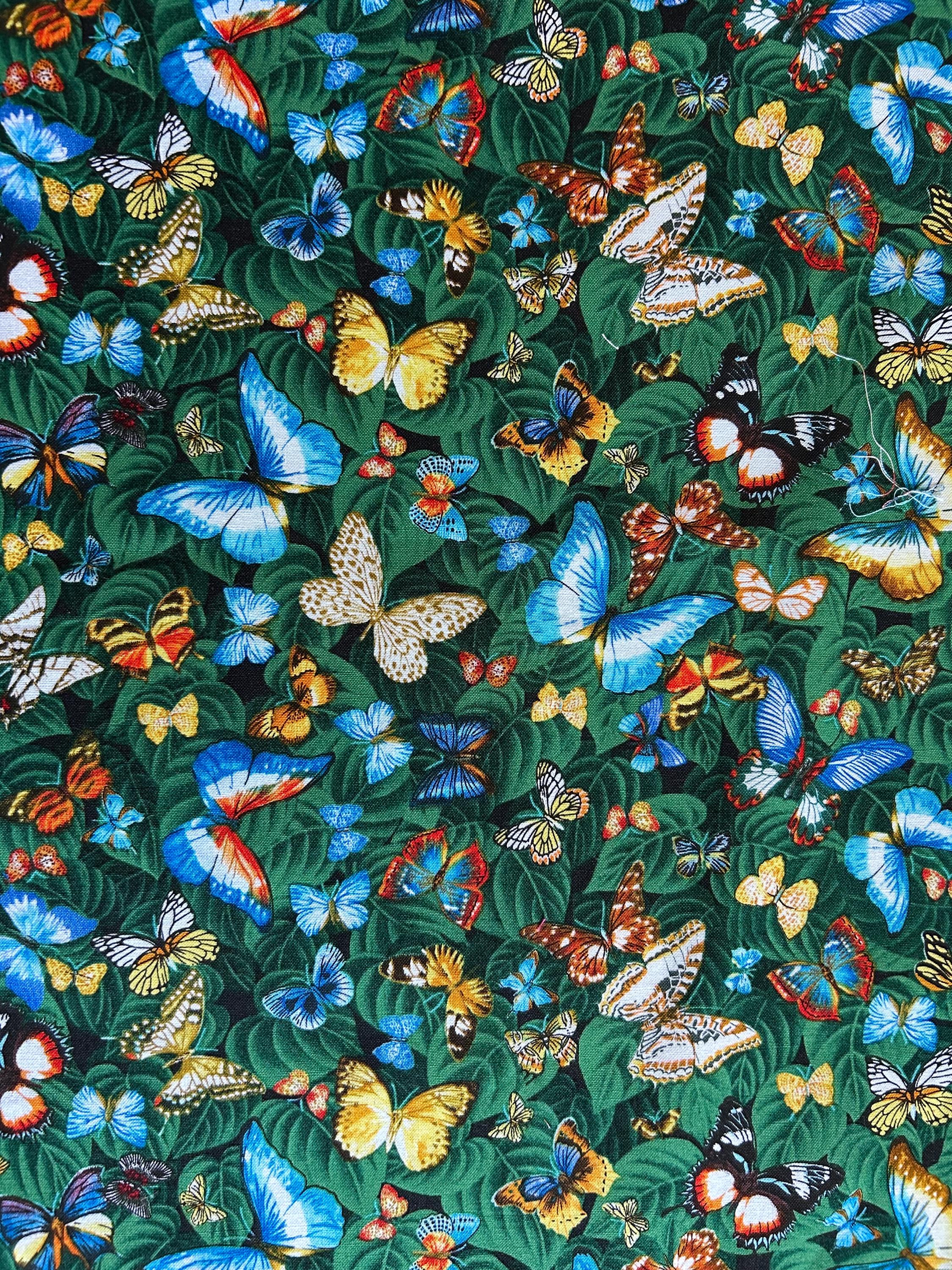 Butterflies on Green Leaves fabric by the yard 100% Cotton Crafts Quilting bugs insects butterflies leaves timeless treasures of soho