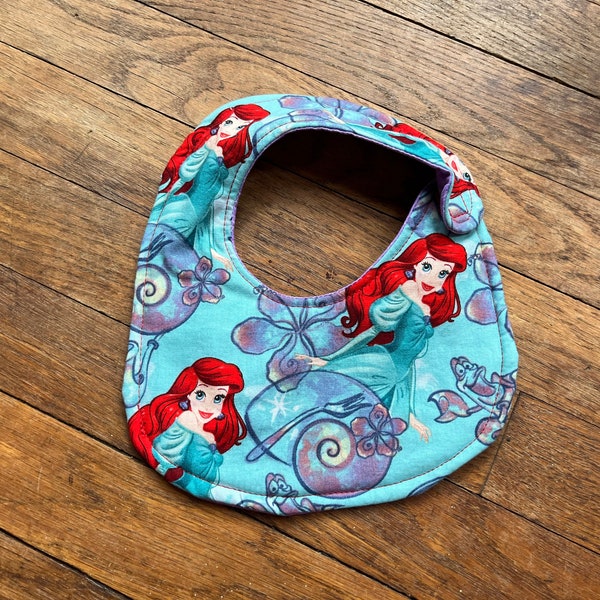 Little Mermaid Bib with Velcro closure 100% Cotton Disney Princess