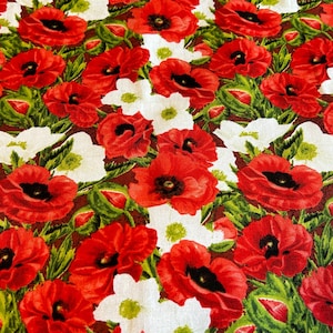 Poppies fabric by the Yard Clothing Quilting flowers