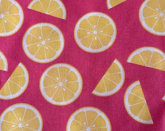 Pink Lemon Fabric by the yard 100% Cotton Clothing Quilting pink and yellow