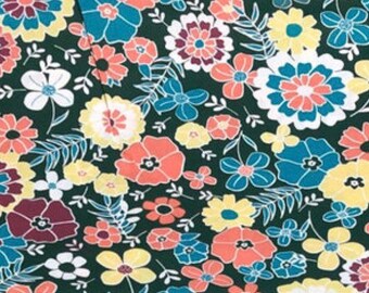 Flower Fabric by the yard 100% Cotton Clothing Crafts Quilts by the yard 1/4 fat quarter 1/2 3/4 flowers leaves triangles