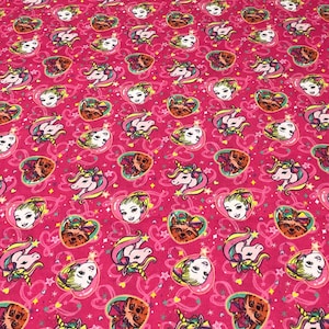JoJo friends are magic Fabric by the yard 100% Cotton for Clothing Crafts Quilt girls fun rainbow hearts bows unicorn dog springs creative