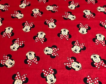 Red Minnie Mouse Fabric By the Yard and Remnants 100% Cotton for Clothing Crafts Quilting Micky Mouse Disney fabric polka dot bow heads red